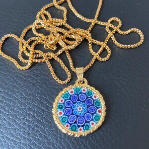 Original Murano Glass Sterling and 24k Gold Plated Pendant